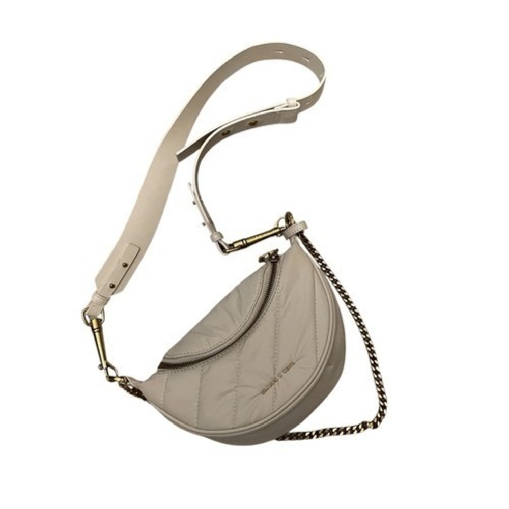 Charles & Keith Quilted Crescent Crossbody Bag Cream Gold Hardware